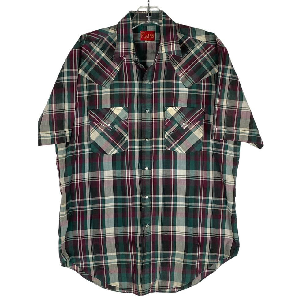 Ely Plains Plaid Western Snap Front Shirt Mens M Green Cowboy Ranch Heritage